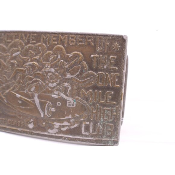 Vintage Brass One Mile High Club Belt Buckle 1st Class Private Edt Made in USA - Picture 4 of 14